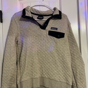 Grey Patagonia size small white navy blue.
